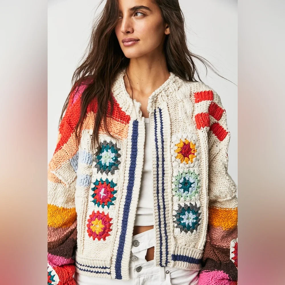 Anthropologie -SAACHI Square Checkered Multi Pattern Cardigan Sweater - Picture 2 of 7